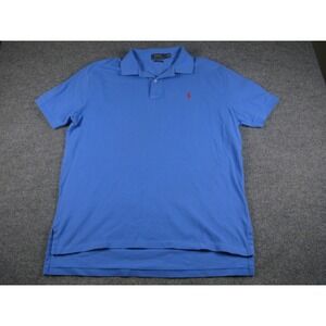 Ralph Lauren Polo Shirt Classic Fit Blue Men's L/G Short Sleeve Red Pony #1980